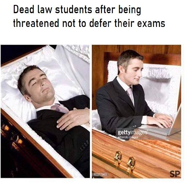 Image may contain: 2 people, possible text that says 'Dead law students after being threatened not to defer their exams gettyin nages SP'